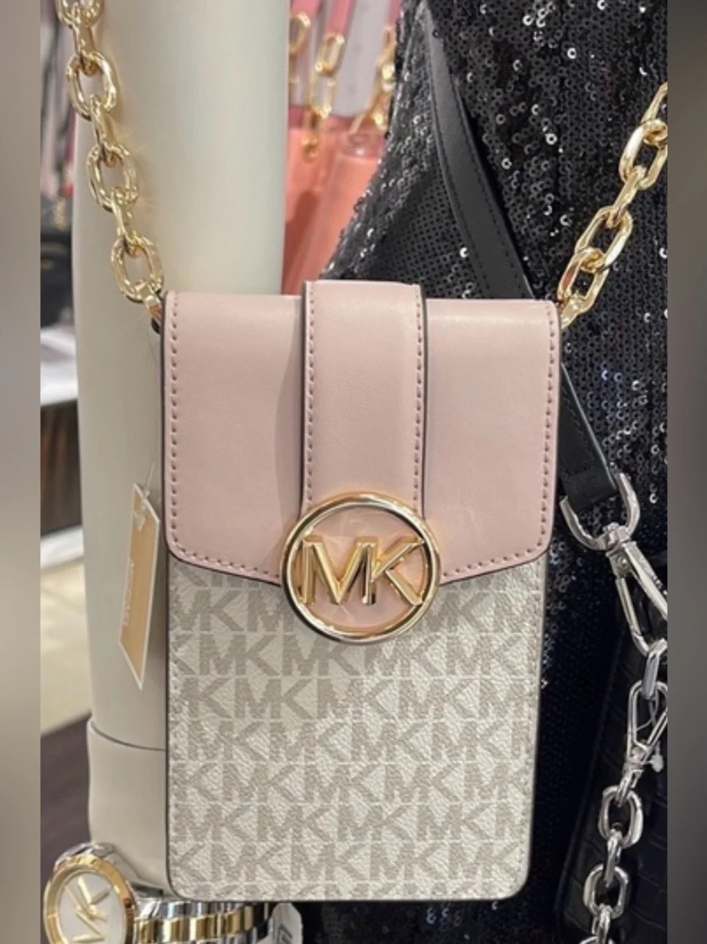 MICHAEL KORS Pale Pink Leather Mini Crossbody Wallet